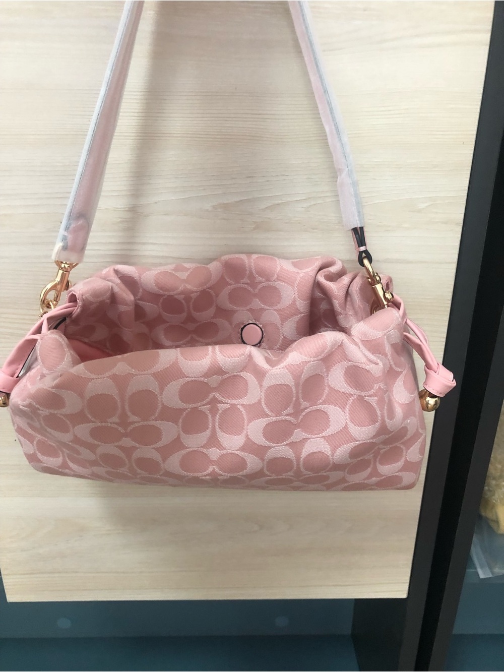 Coach Pink Signature Jacquard Crossbody Bag with Gold Hardware - Picture 9 of 12